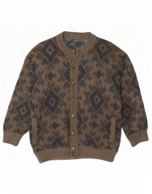 Vintage Mens Cardigan Pulover Medium Brown Geometric