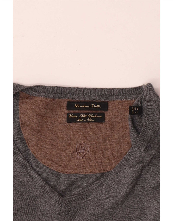Massimo Dutti Pulover cu decolteu în V pentru bărbați, mare, gri, bumbac, clasic