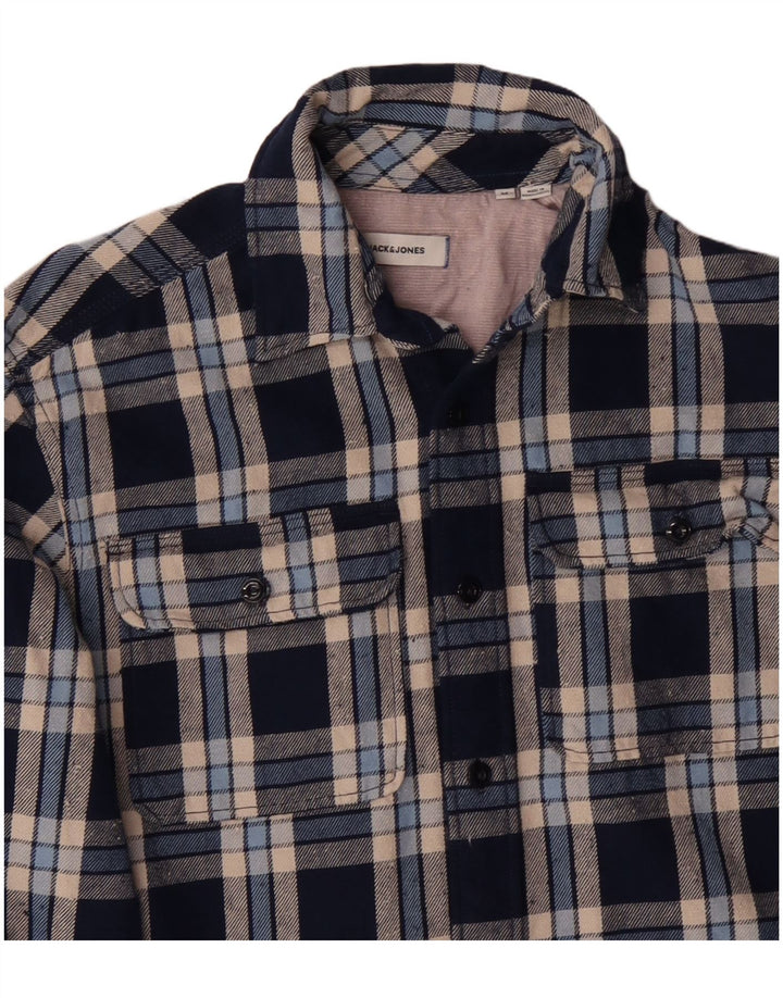 Cămașă de flanel pentru bărbați JACK & JONES, bumbac cu carouri bleumarin mediu