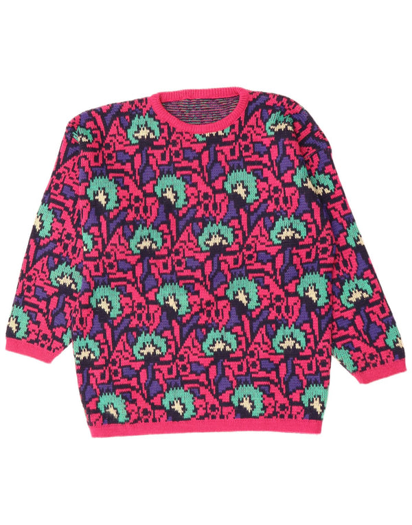 Pulover VINTAGE pentru femei cu model abstract, cu gâtul turn, pulover UK 16 mare, roz