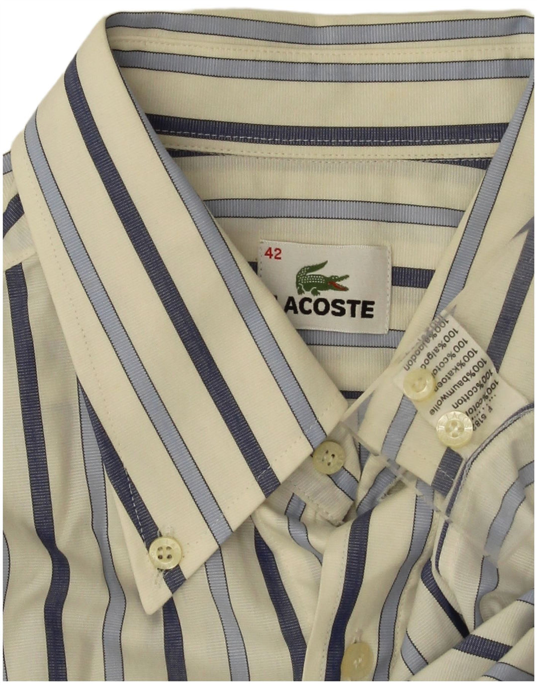 Camasa barbati Lacoste Marimea 42 Bumbac cu dungi albe mari