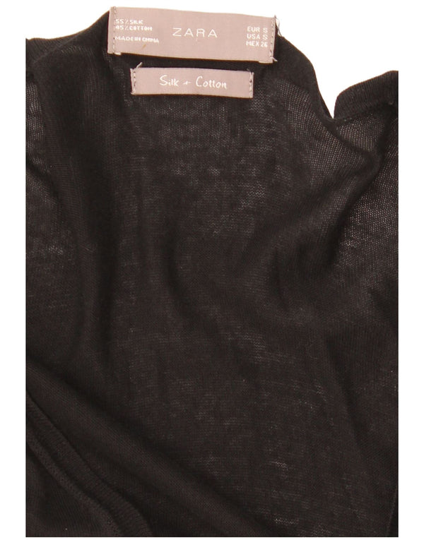 Pulover cardigan pentru femei Zara UK 8, bumbac negru mic