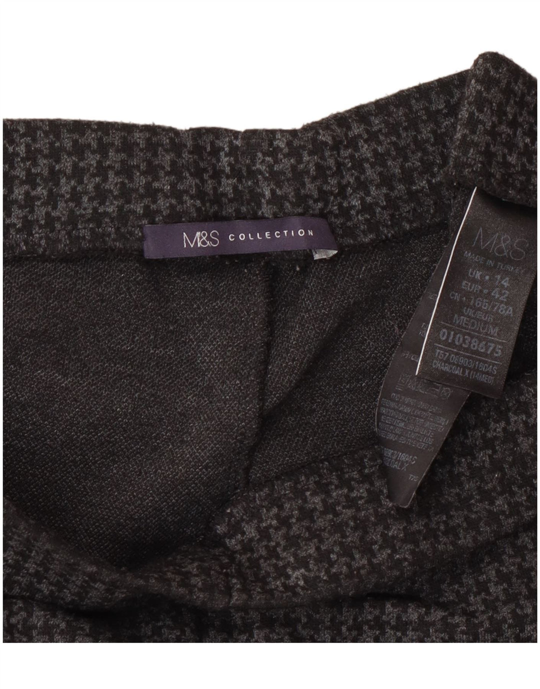 Pantaloni pentru femei Marks & Spencer UK 14 Large W32 L27 Gri Houndstooth