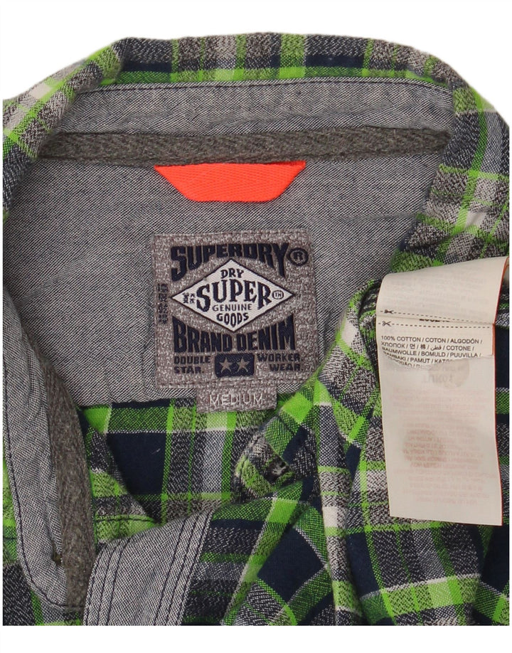 Cămașă de flanel pentru femei Superdry UK 14, bumbac cu carouri verde mediu