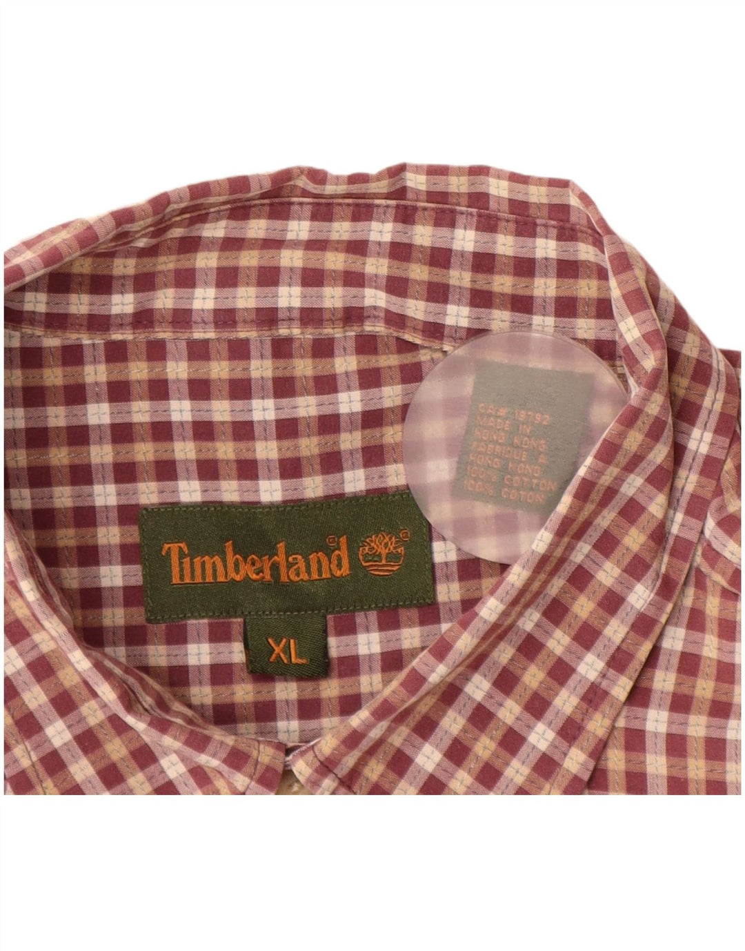 Cămașă pentru bărbați TIMBERLAND cu mânecă scurtă XL, bumbac cu carouri burgundă