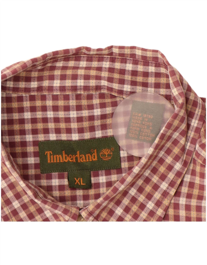 Cămașă pentru bărbați TIMBERLAND cu mânecă scurtă XL, bumbac cu carouri burgundă