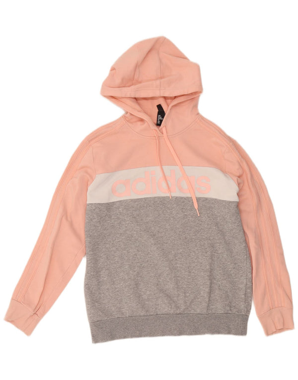 Pulover cu glugă cu grafic Adidas pentru femei UK 16/18, mare, roz, bumbac color bloc