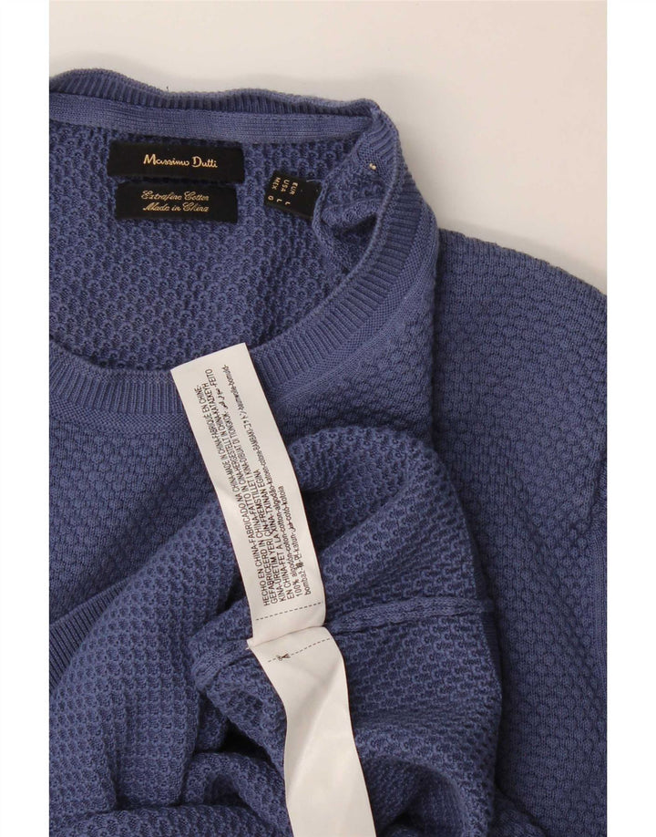 Pulover Massimo Dutti pentru bărbați cu gât roșu, bumbac mare, albastru