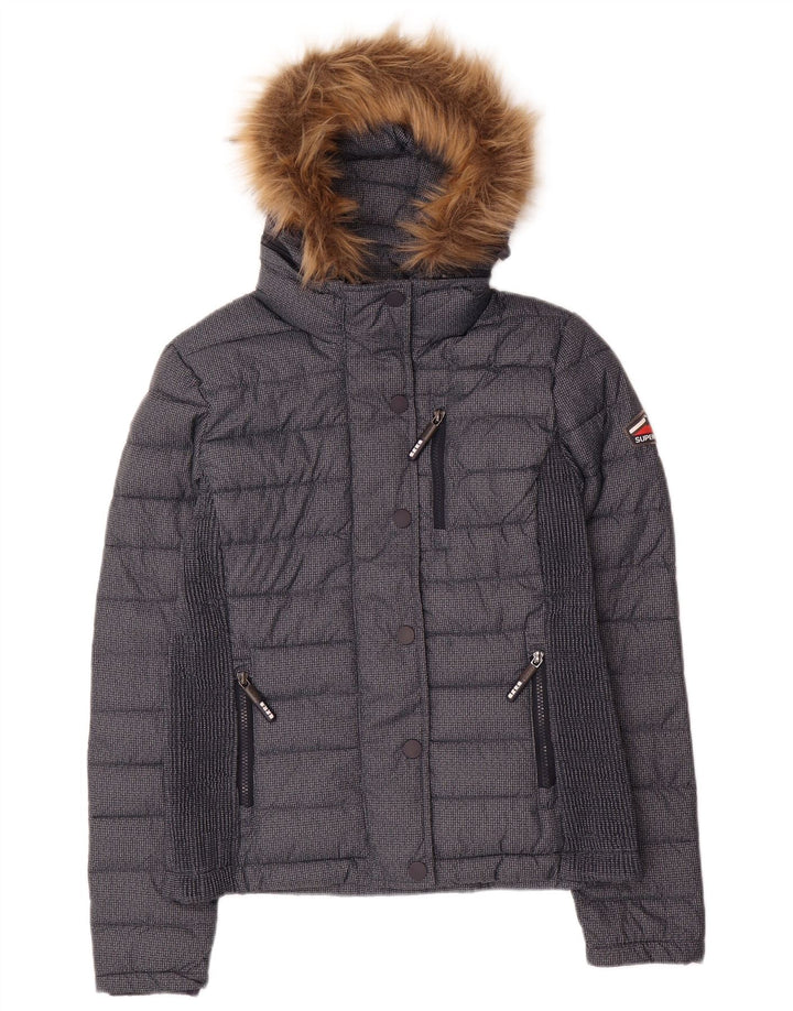 Jachetă căptușită cu glugă Superdry pentru femei UK 12 Medium Bleumarin Poliester