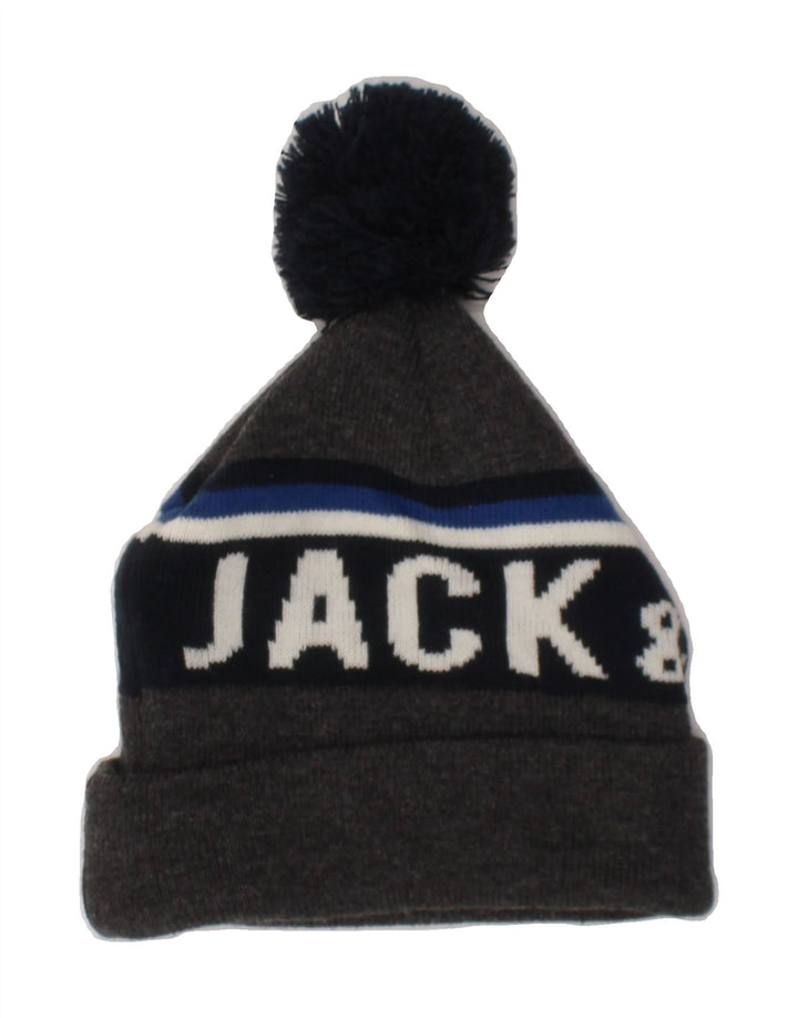 JACK & JONES Mens Graphic Bobble Hat One Size Grey Acrylic Vintage Jack & Jones and Second-Hand Jack & Jones from Messina Hembry 