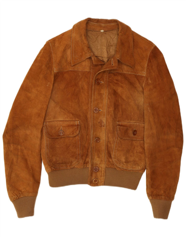 Jachetă Bomber din piele intoarsa pentru femei vintage IT 50 mare maro din piele