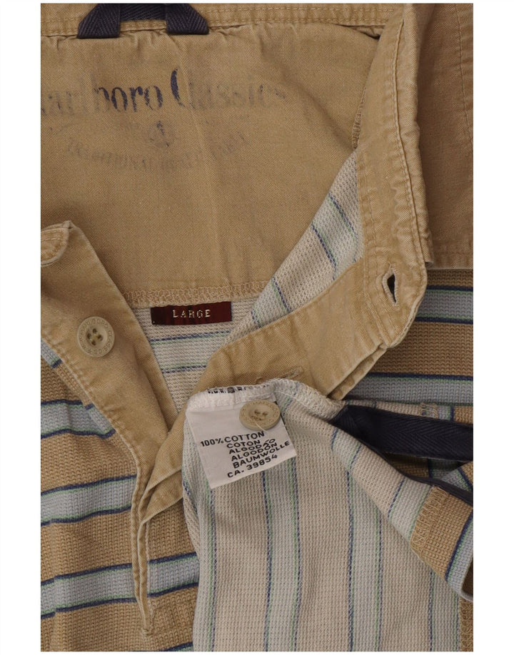 MARLBORO CLASSICS Tricou polo pentru bărbați, mare, bej, cu dungi