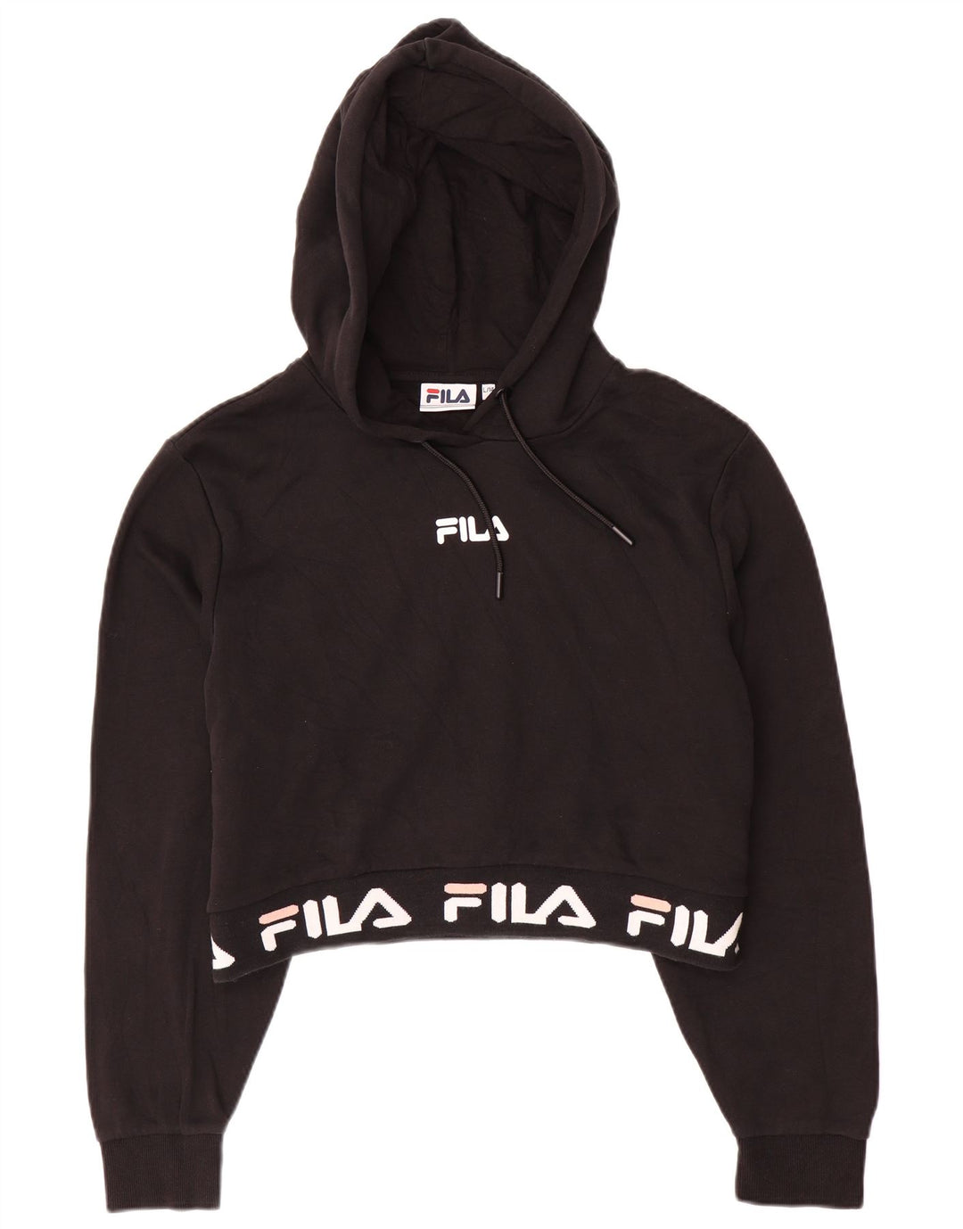 Pulover FILA pentru fete Crop Graphic Hoodie 13-14 ani, mare, negru, bumbac