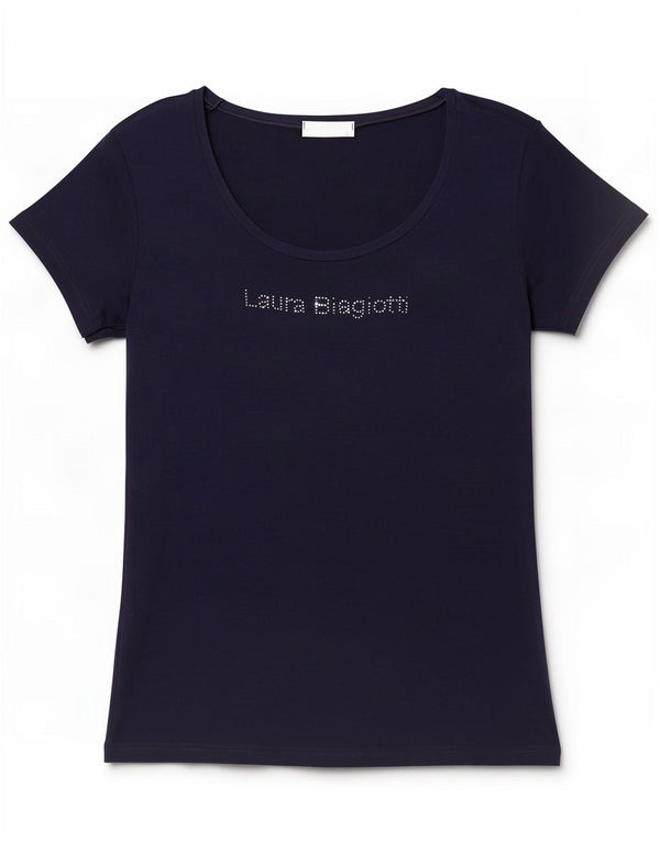 Tricou grafic pentru femei Laura Biagiotti Top IT 46 Viscoză mare bleumarin