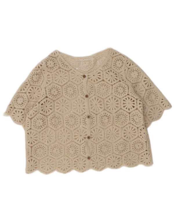 Top cardigan vintage pentru femei din croșetat UK 14 Bej mediu