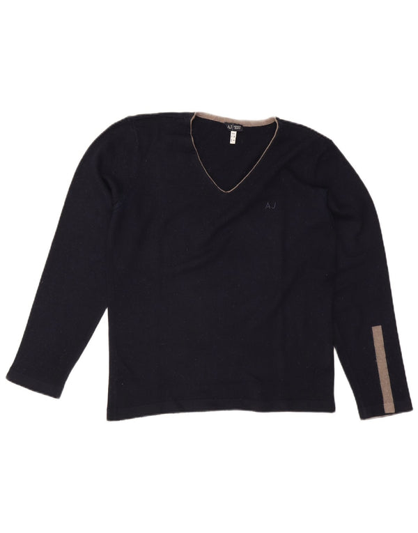 Pulover pentru bărbați Armani Jeans cu decolteu în V, lână color bloc de culoare albastru mediu