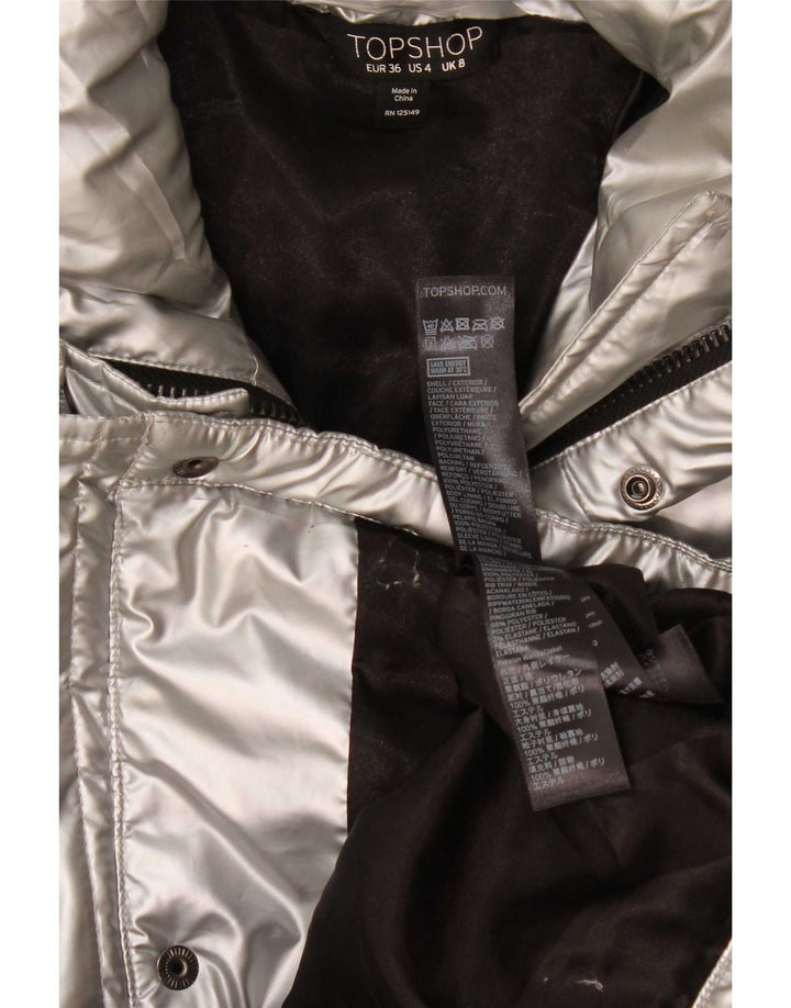 Topshop Jachetă supradimensionată pentru femei UK 8 Small Silver Polietilenă