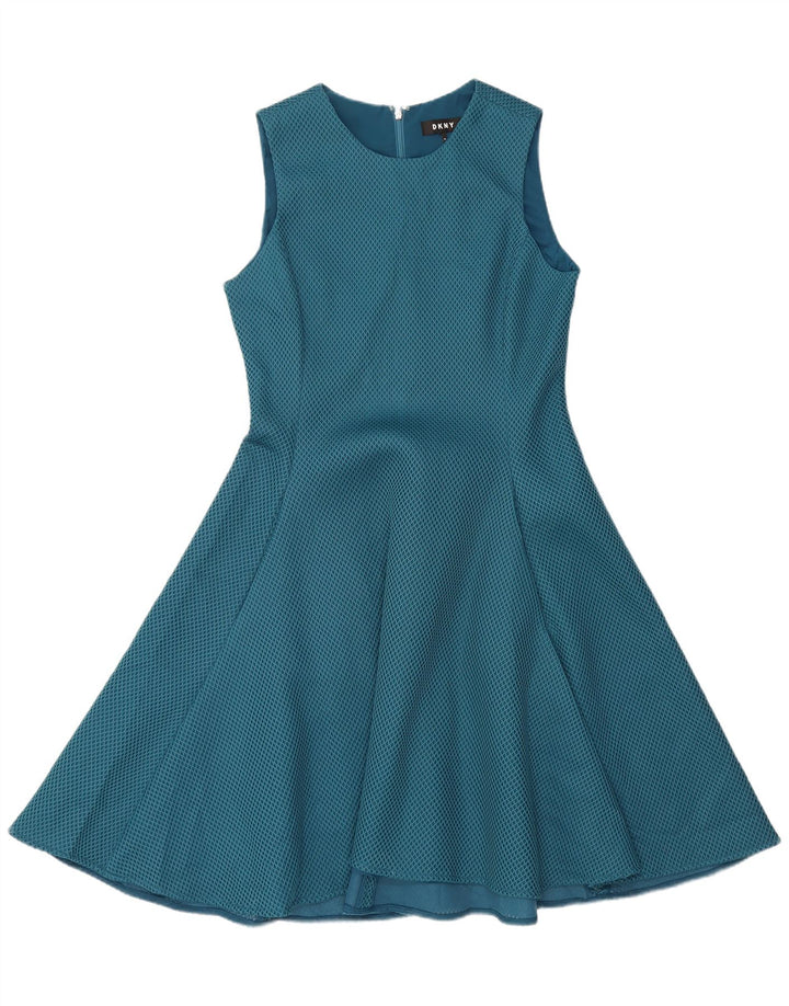 Rochie DKNY pentru femei fără mâneci, în formă de A, US 10, mare, albastru, geometric, poliester