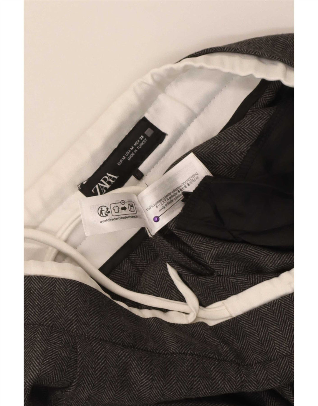 Pantaloni chino pentru femei cu picioare largi Zara Mediu L28 L30 Gri Herringbone