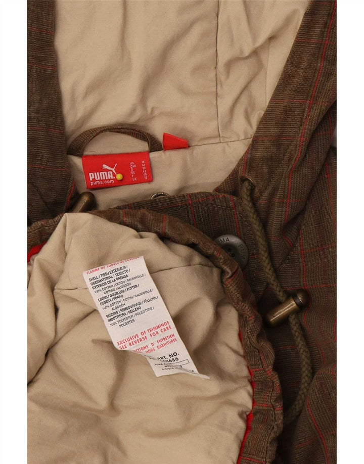 Jachetă parka cu glugă Puma pentru femei UK 12, bumbac cu carouri maro mediu