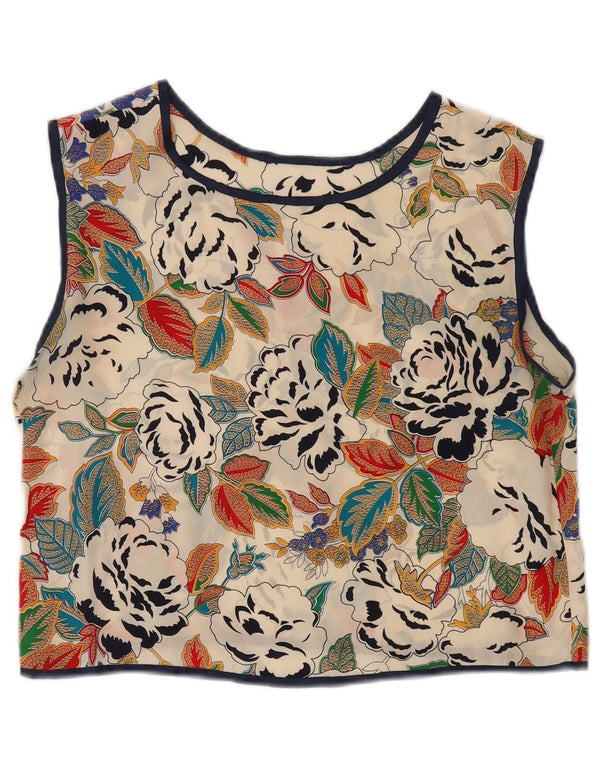 Bluză Vintage pentru femei Crop fără mâneci Top UK 10 Mic Multicolor Floral