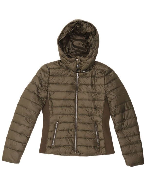 Jachetă căptușită cu glugă pentru femei Zara UK 12 Medium Khaki Colorblock