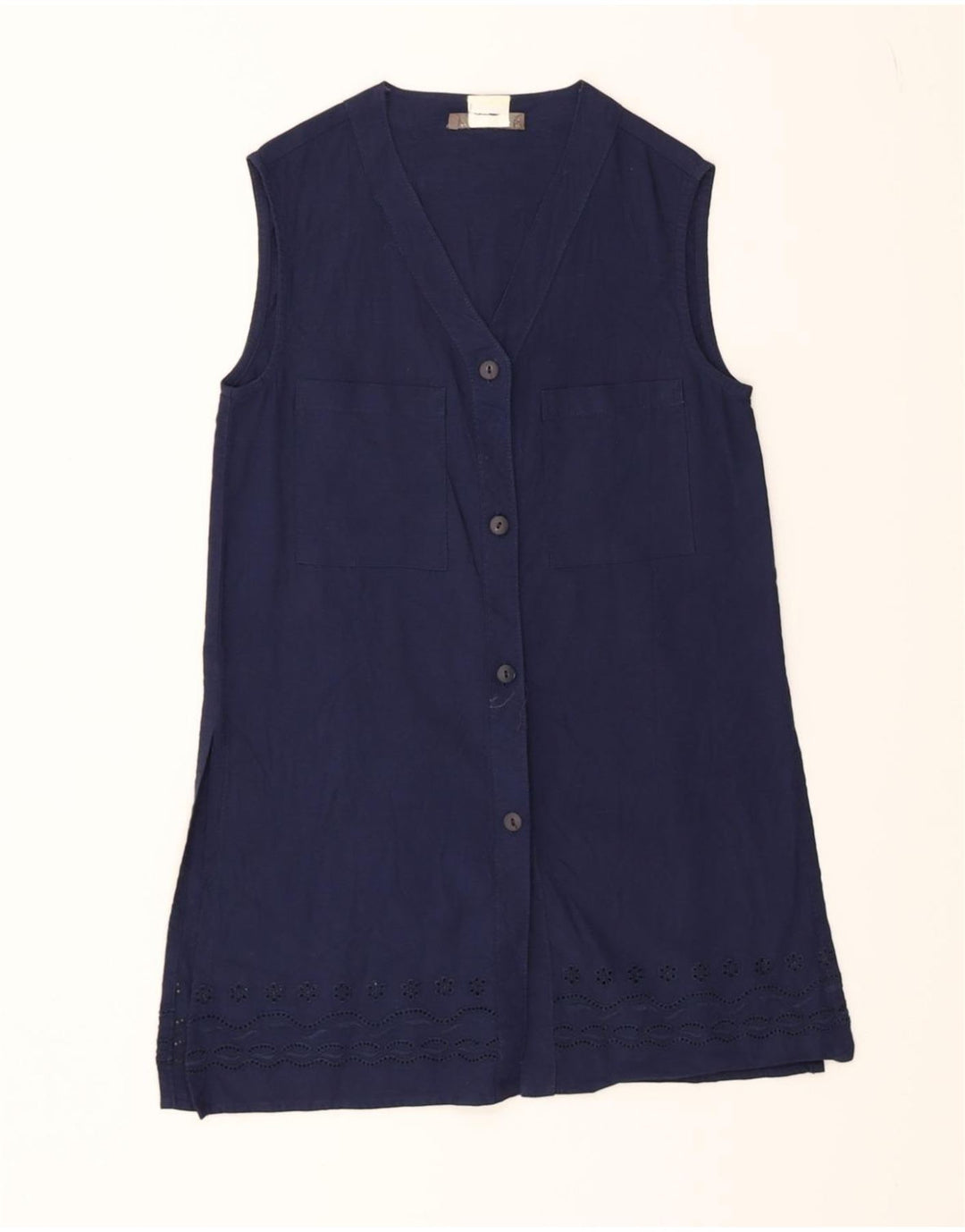 NAF NAF Womens Sleeveless Shirt UK 8 Small Navy Blue Vintage Naf Naf and Second-Hand Naf Naf from Messina Hembry 