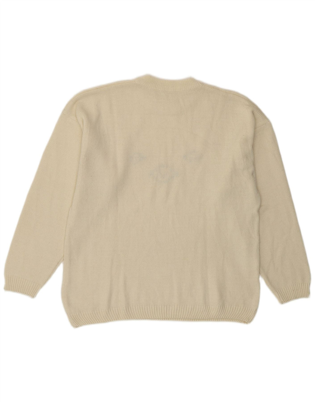 Pulover vintage pentru femei cu decolteu rotund din lână albă, medie, UK 14