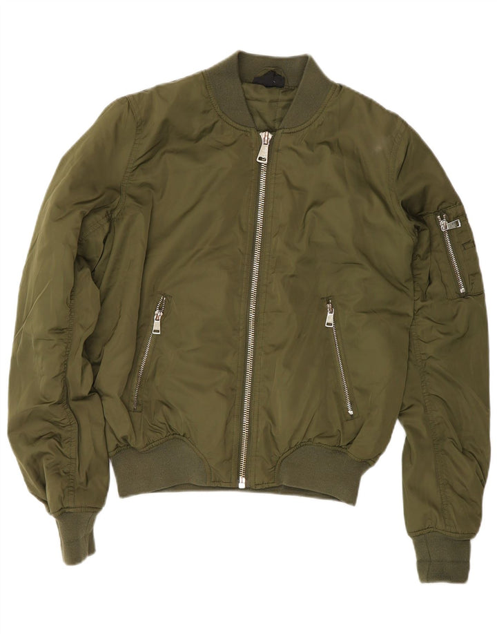 Geacă bomber căptușită Topshop pentru femei UK 8, poliester verde mic