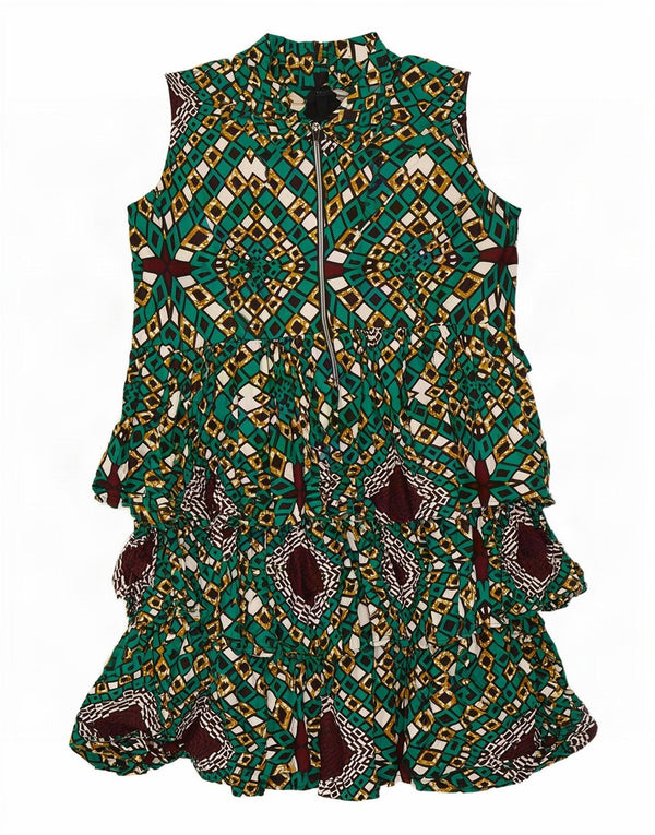 Rochie vintage fără mâneci pentru femei UK 14, mare, verde, geometrică