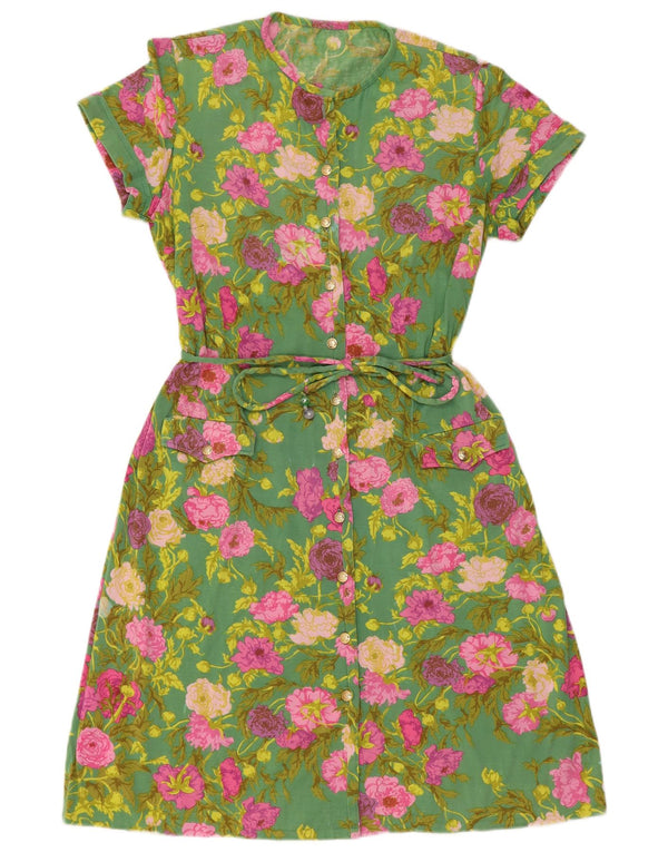 Rochie cămașă vintage pentru femei cu mâneci scurte UK 16 mare, verde, florală