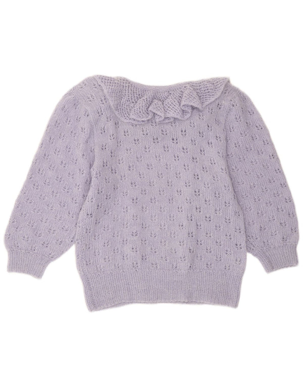 Pulover vintage pentru femei cu volane, cu gâtul de barca, UK 12, violet mediu