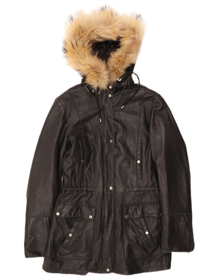 Jachetă de piele cu glugă Danier pentru femei UK 8/10 Mic din piele neagră