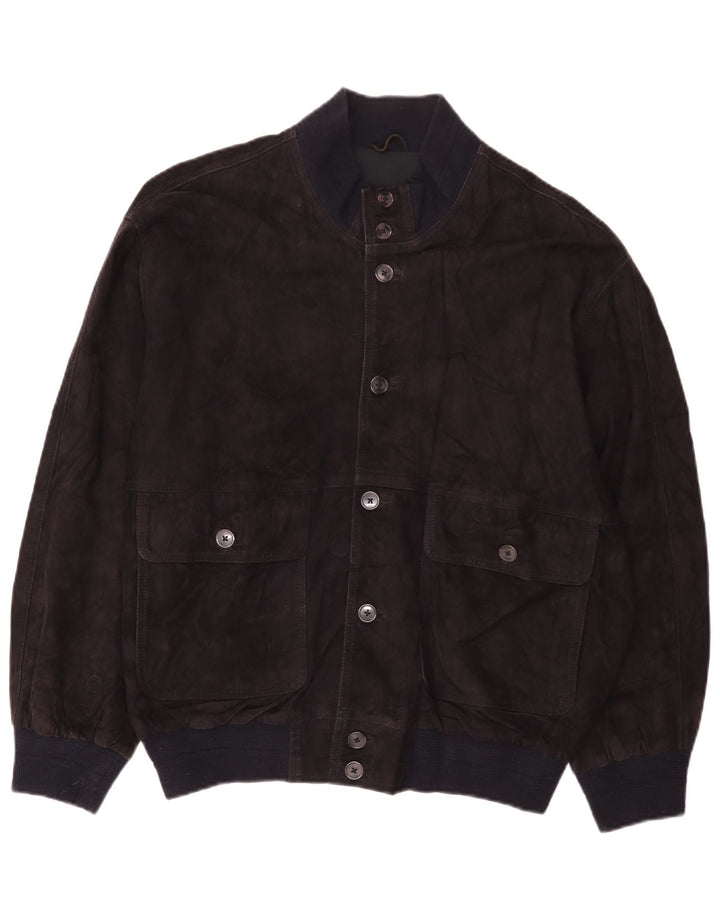 Jachetă Bomber Vintage pentru bărbați din piele întoarsă, cu o formă lejeră, IT 48 Medium, din piele albastru bleumarin