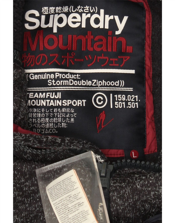 Pulover cu capotă cu fermoar grafic Superdry pentru bărbați, mare, gri poliester pătat