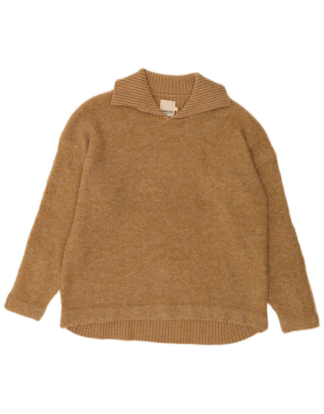 Indi & Cold Pulover pentru femei cu gât polo supradimensionat UK16 Lână mare bej