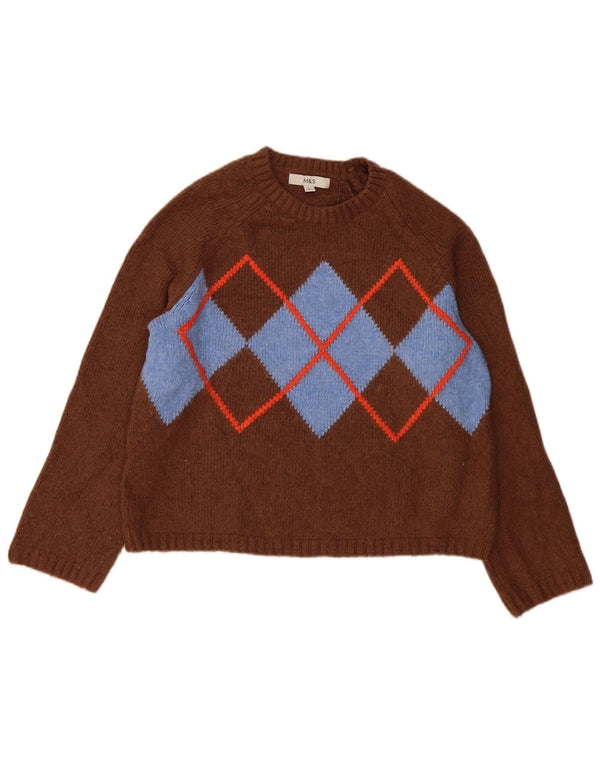 Pulover pentru femei Marks & Spencer cu decolteu rotund, maro mediu, UK 14