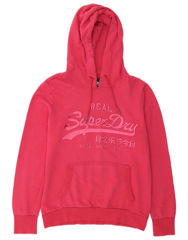Pulover Superdry pentru damă cu grafică cu capota UK 14, mare, roz, bumbac