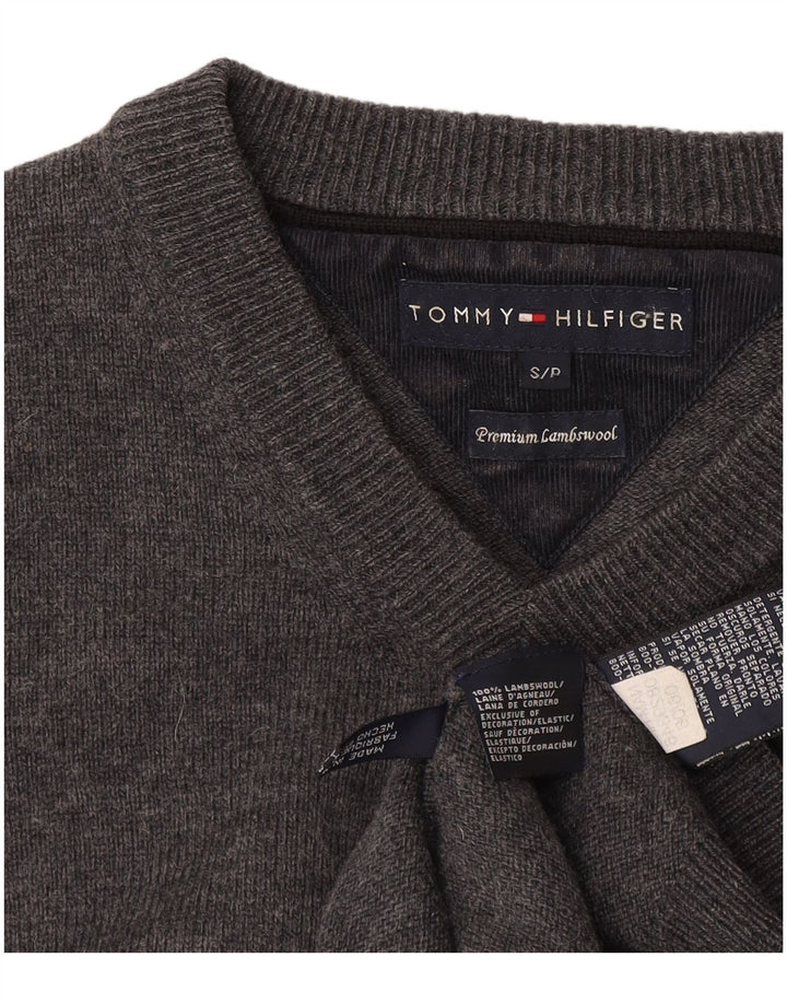 Pulover cu decolteu în V Tommy Hilfiger pentru bărbați, lână de miel, gri mică