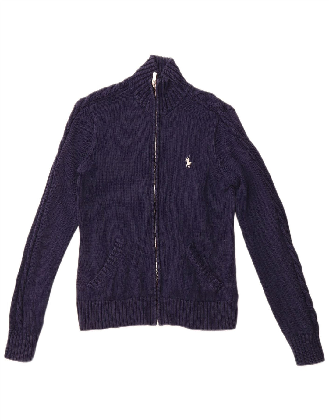 Pulover cardigan pentru femei RALPH LAUREN UK 12 mediu, bleumarin, bumbac