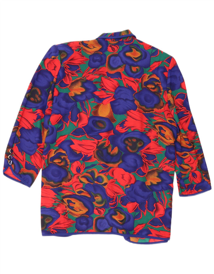 Jachetă vintage pentru femei cu 4 nasturi, UK 20 2XL, albastru, poliester floral