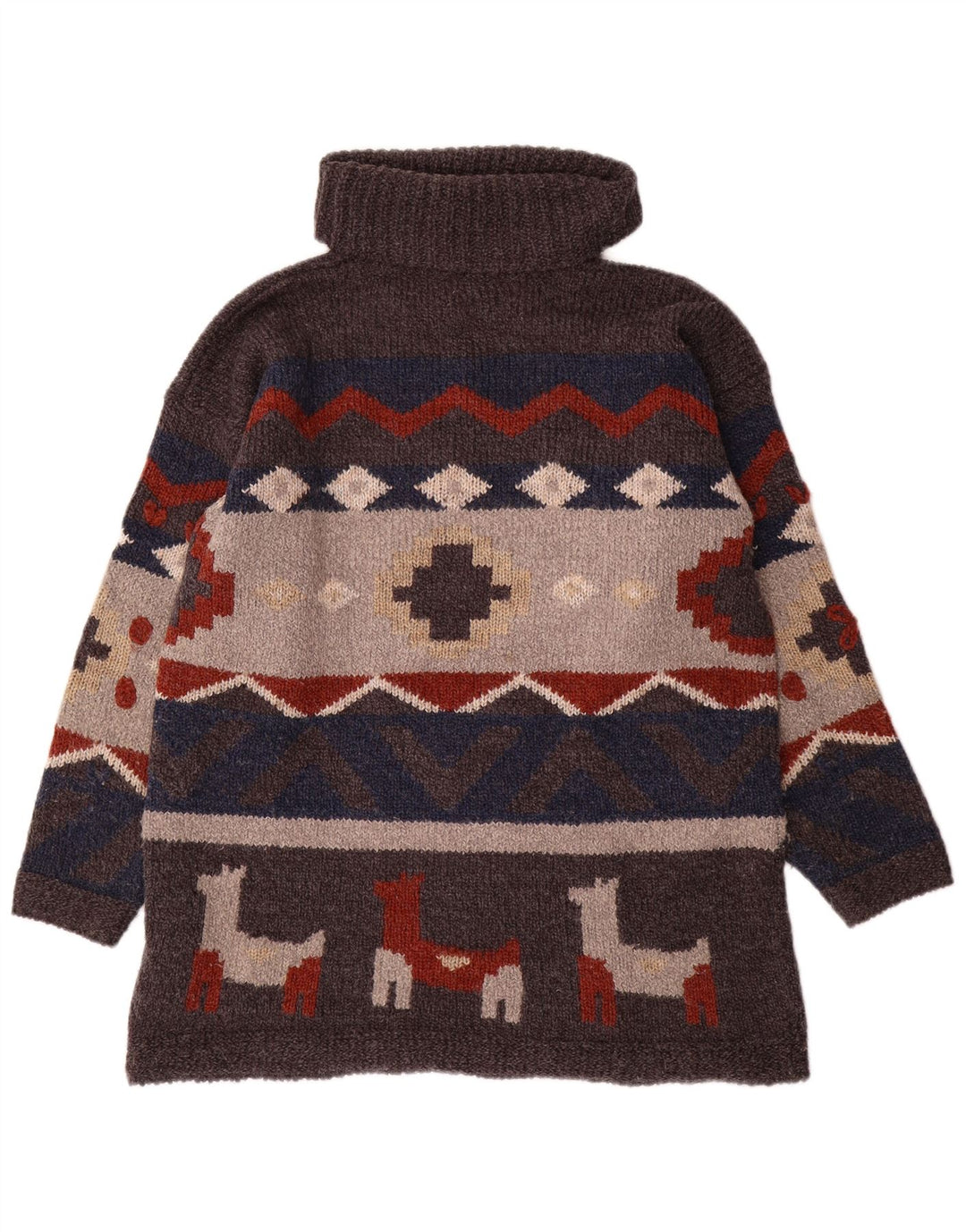Pulover vintage pentru bărbați cu gât rulat, mărime unica, gri geometric acrilic
