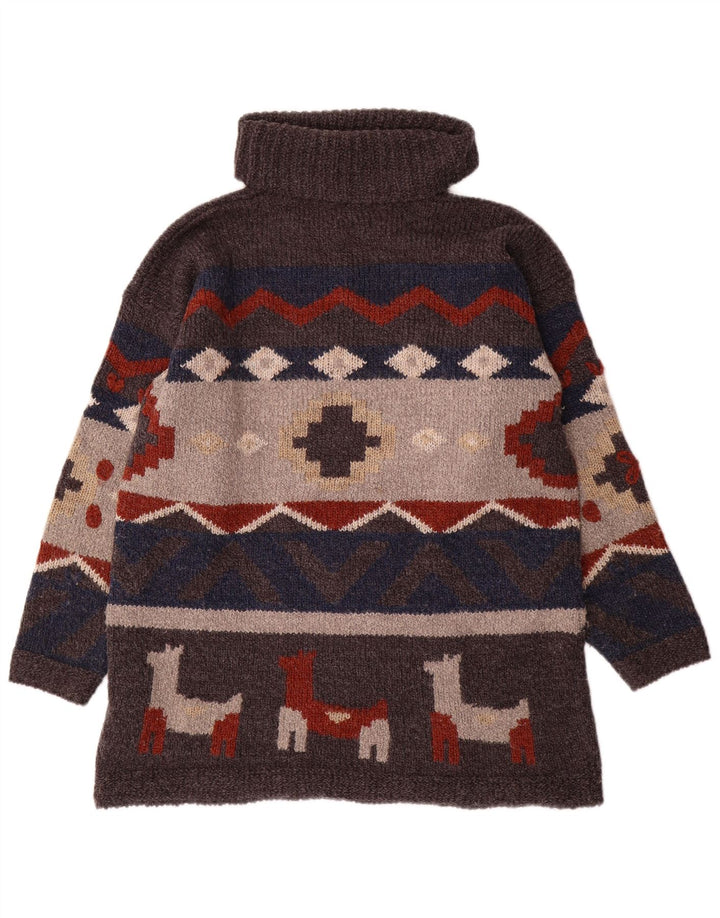 Pulover vintage pentru bărbați cu gât rulat, mărime unica, gri geometric acrilic