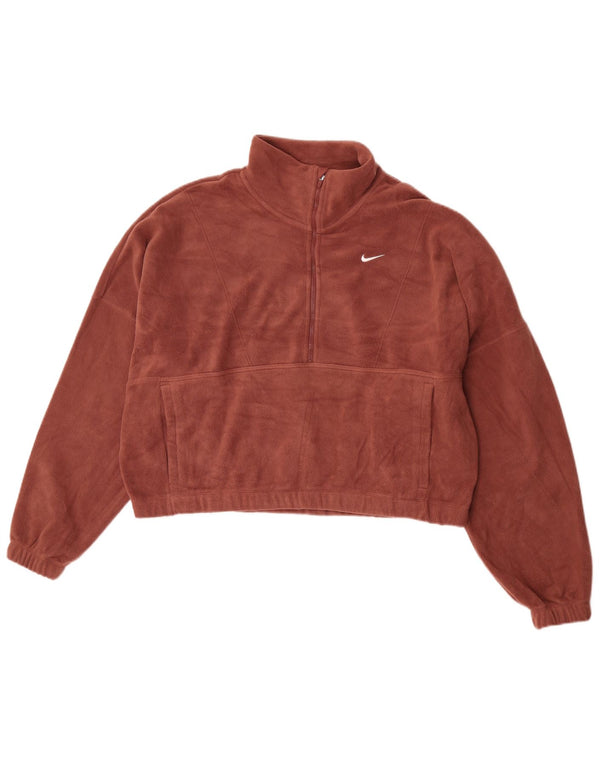 Pulover Nike pentru femei Therma-Fit supradimensionat, cu fermoar și gât, din lână, UK 14, maro mediu