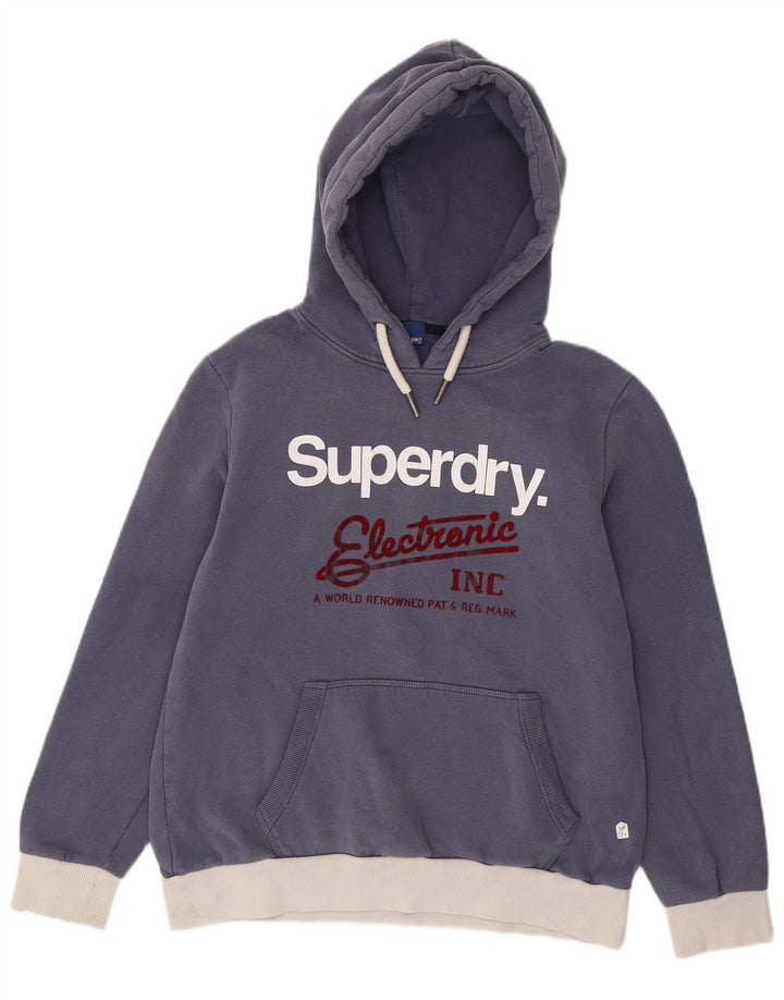 SUPERDRY Pulover cu glugă cu grafică pentru femei UK 16, mare, bleumarin, bloc de culoare
