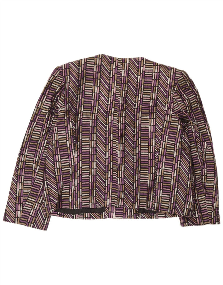Jachetă vintage pentru femei cu 4 nasturi, UK 14, mătase geometrică violet mediu