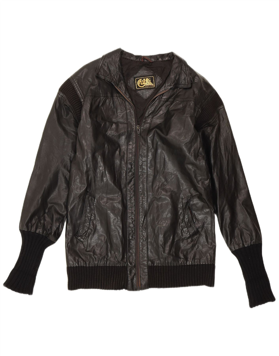 Jachetă de piele VINTAGE pentru femei UK 14 Medium Black Leather