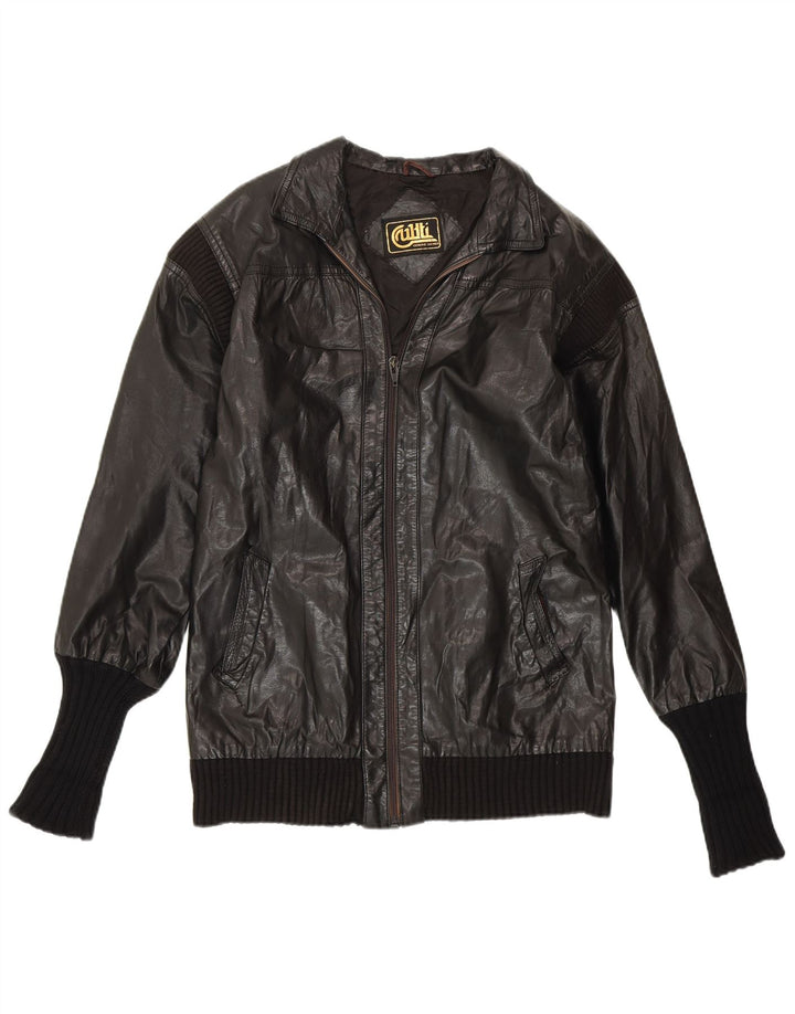 Jachetă de piele VINTAGE pentru femei UK 14 Medium Black Leather