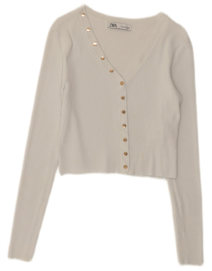 Top cardigan pentru femei Zara UK 10, mic, alb, poliamidă
