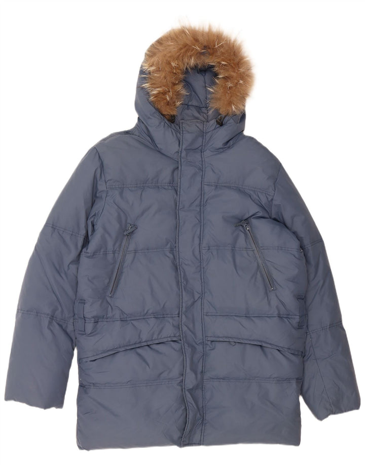 VINTAGE Palton căptușit cu glugă pentru bărbați, cu formă largi, UK 36 Nylon, albastru mic